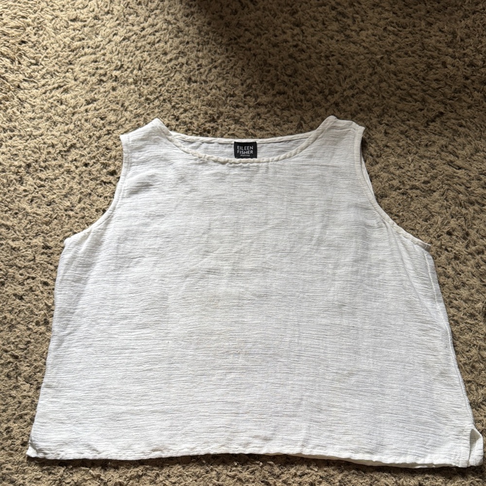 Eileen Fisher White Sleeveless Linen Blend Tank Top